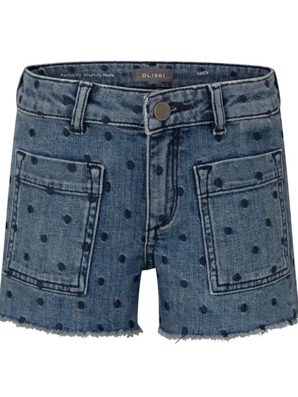 DL1961 girls Lucy Polka Dot Denim Shorts - Blue with Navy Dots